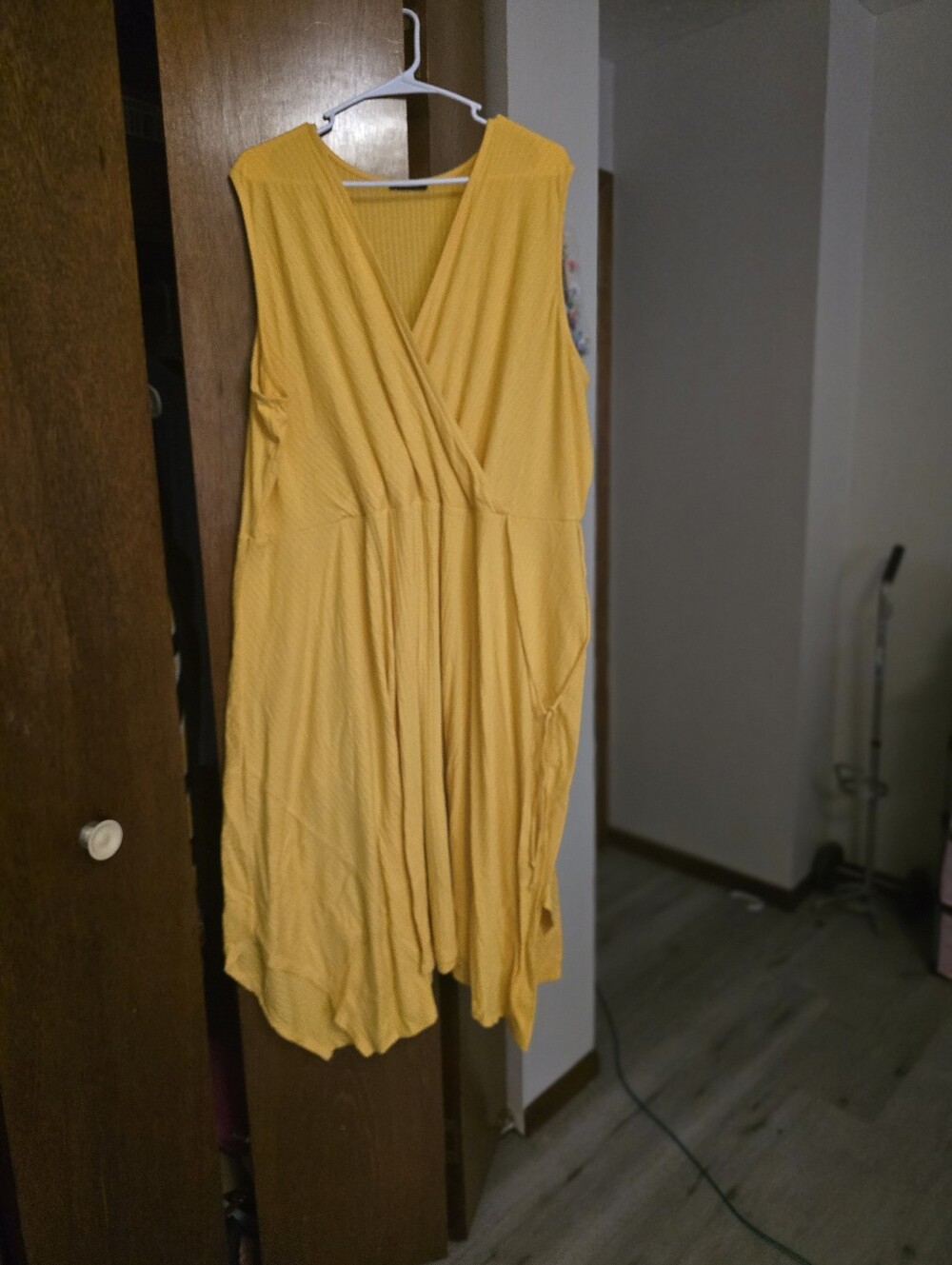 Avon Sleeveless Wrap-Style Midi Dress in Mustard Yellow